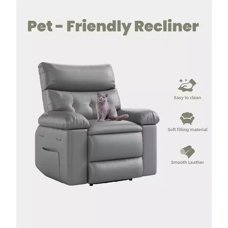 Oversized Wide Recliner Chair - Faux PU Leather Large Manual Recliner for Adults, Exceptional Comfort Lazy Chair