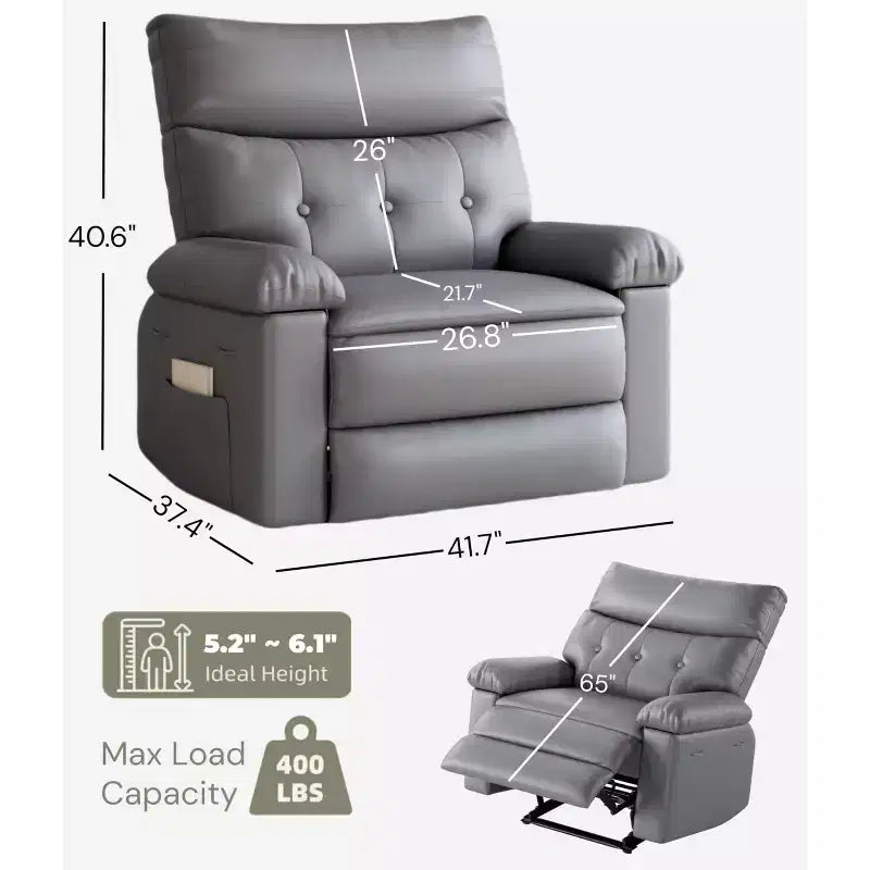 Oversized Wide Recliner Chair - Faux PU Leather Large Manual Recliner for Adults, Exceptional Comfort Lazy Chair