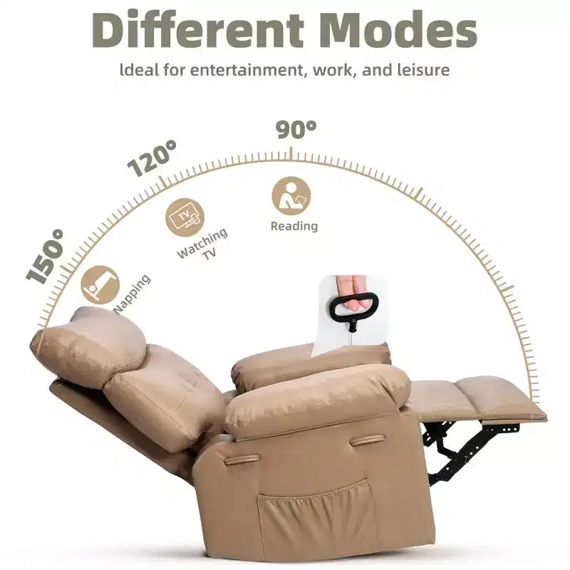 Oversized Wide Recliner Chair - Faux PU Leather Large Manual Recliner for Adults, Exceptional Comfort Lazy Chair