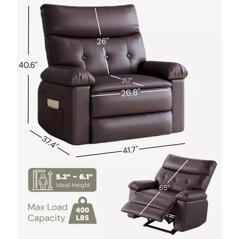 Oversized Wide Recliner Chair - Faux PU Leather Large Manual Recliner for Adults, Exceptional Comfort Lazy Chair