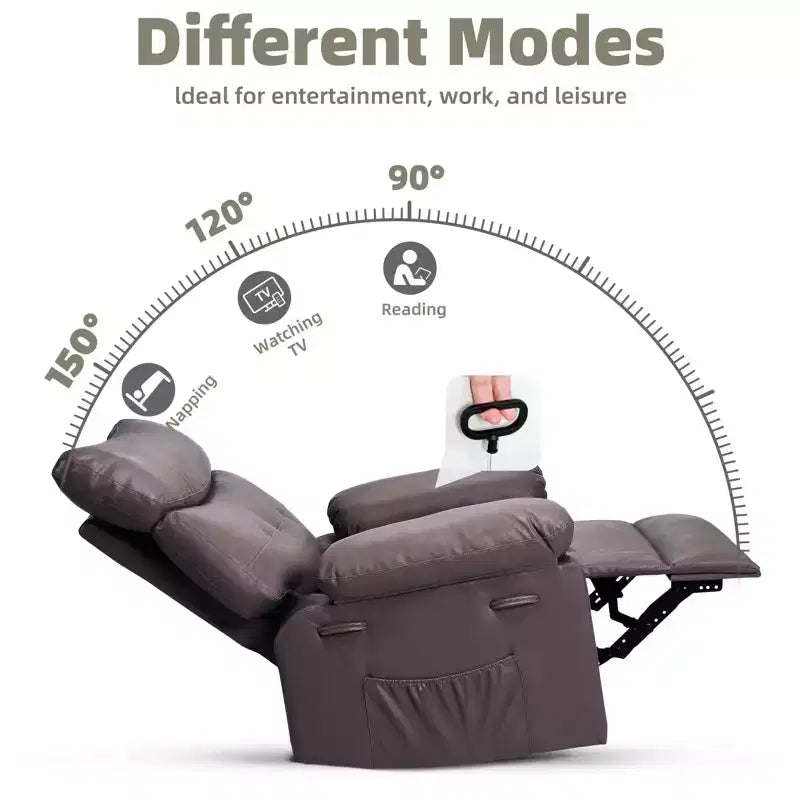 Oversized Recliner Chair - Faux PU Leather Large Manual Recliner for Adults, Exceptional Comfort Lazy Chair
