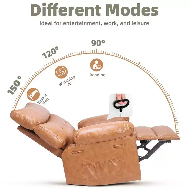 Oversized Recliner Chair - Faux PU Leather Large Manual Recliner for Adults, Exceptional Comfort Lazy Chair