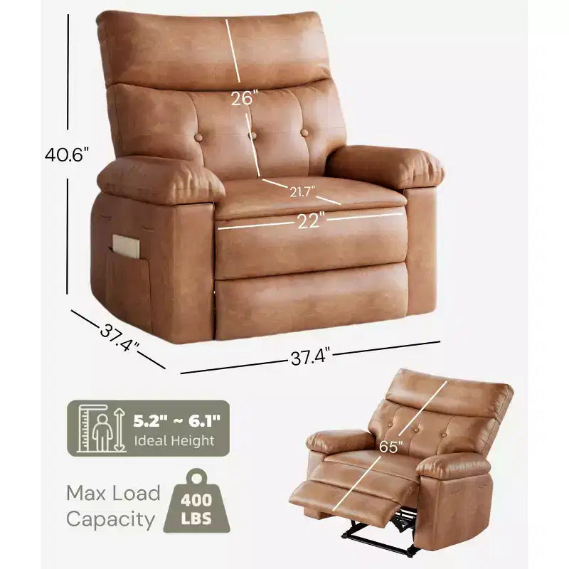 Oversized Recliner Chair - Faux PU Leather Large Manual Recliner for Adults, Exceptional Comfort Lazy Chair