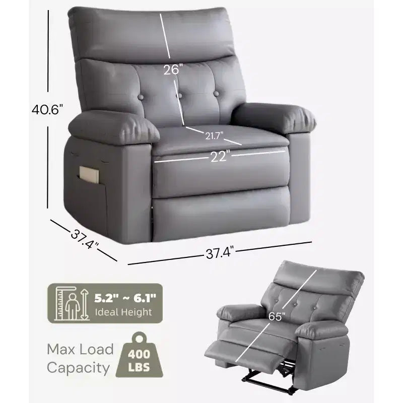 Oversized Recliner Chair - Faux PU Leather Large Manual Recliner for Adults, Exceptional Comfort Lazy Chair