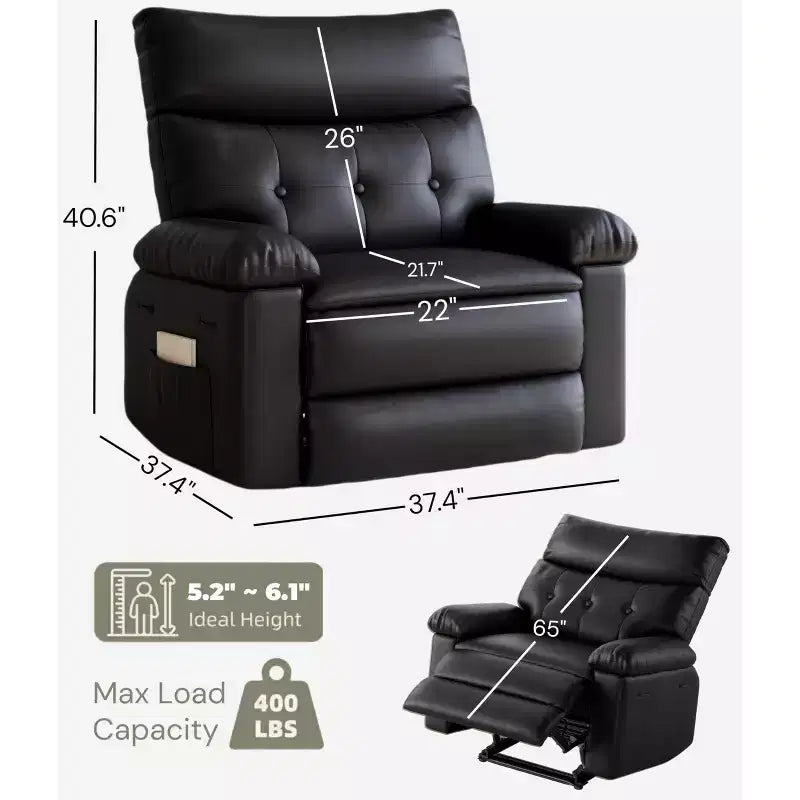 Oversized Recliner Chair - Faux PU Leather Large Manual Recliner for Adults, Exceptional Comfort Lazy Chair