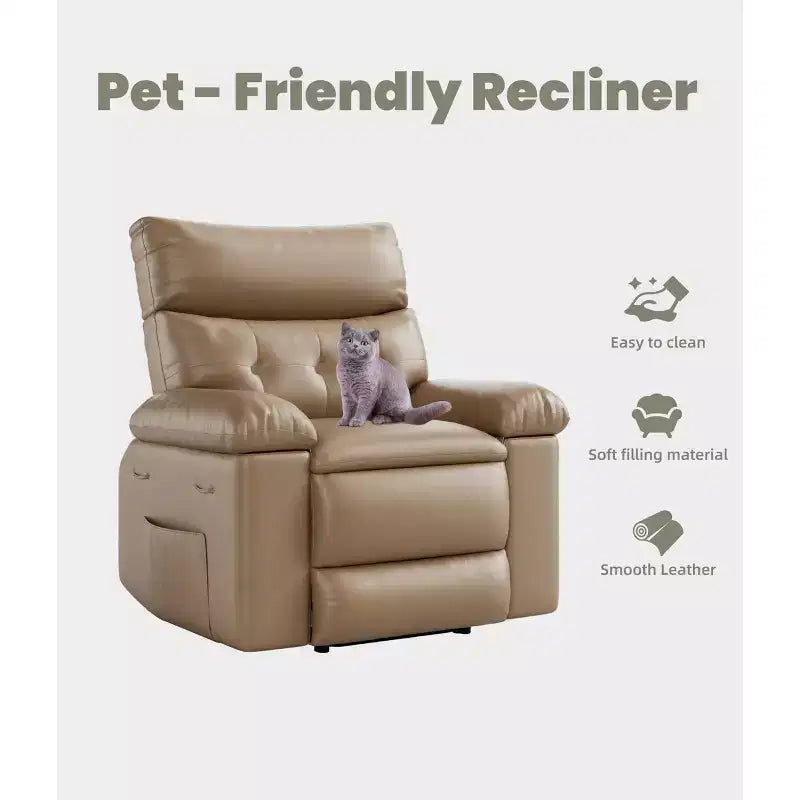 Oversized Recliner Chair - Faux PU Leather Large Manual Recliner for Adults, Exceptional Comfort Lazy Chair