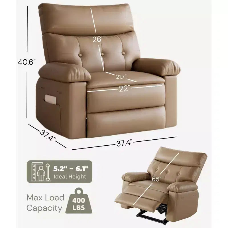 Oversized Recliner Chair - Faux PU Leather Large Manual Recliner for Adults, Exceptional Comfort Lazy Chair