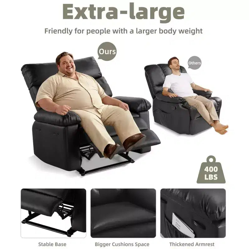 Oversized Recliner Chair - Faux PU Leather Large Manual Recliner for Adults, Exceptional Comfort Lazy Chair