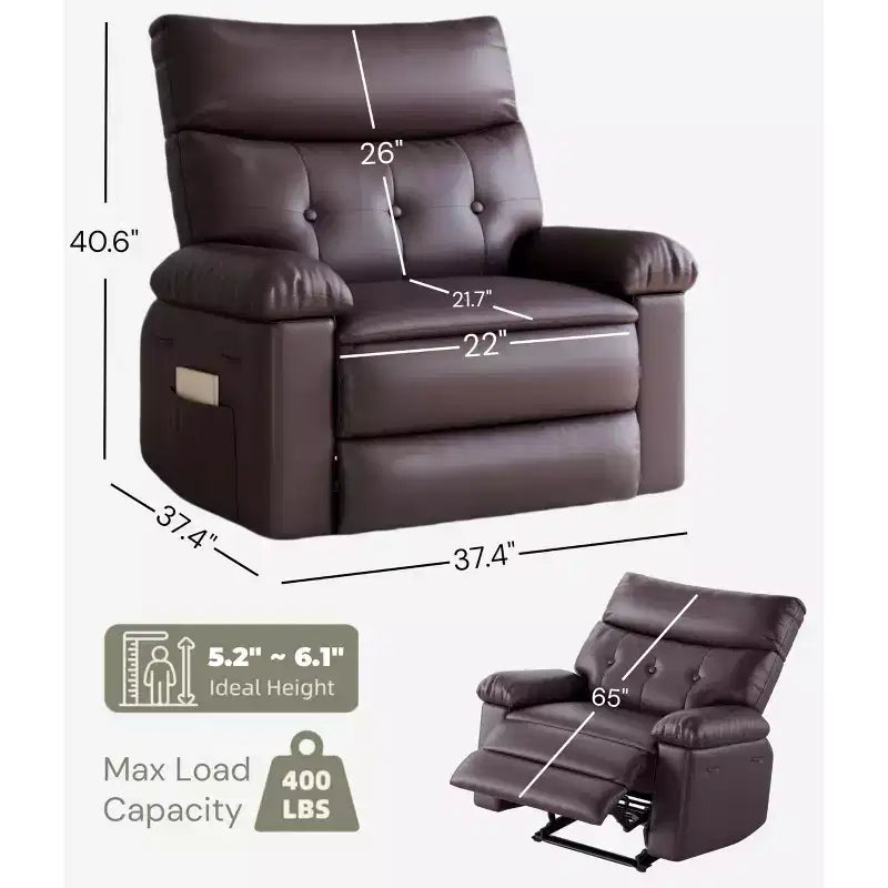 Oversized Recliner Chair - Faux PU Leather Large Manual Recliner for Adults, Exceptional Comfort Lazy Chair