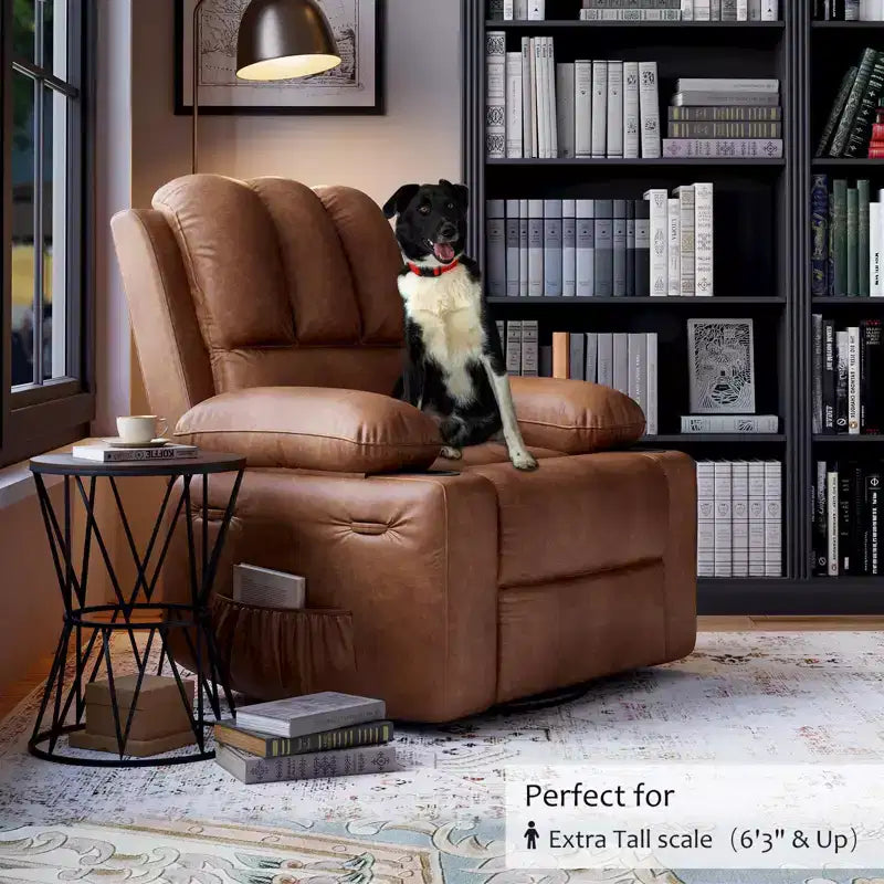 Leather Recliner Chair, Manual Recliner w/Comfortable Arms and Cup Holders for Living Room CF8011