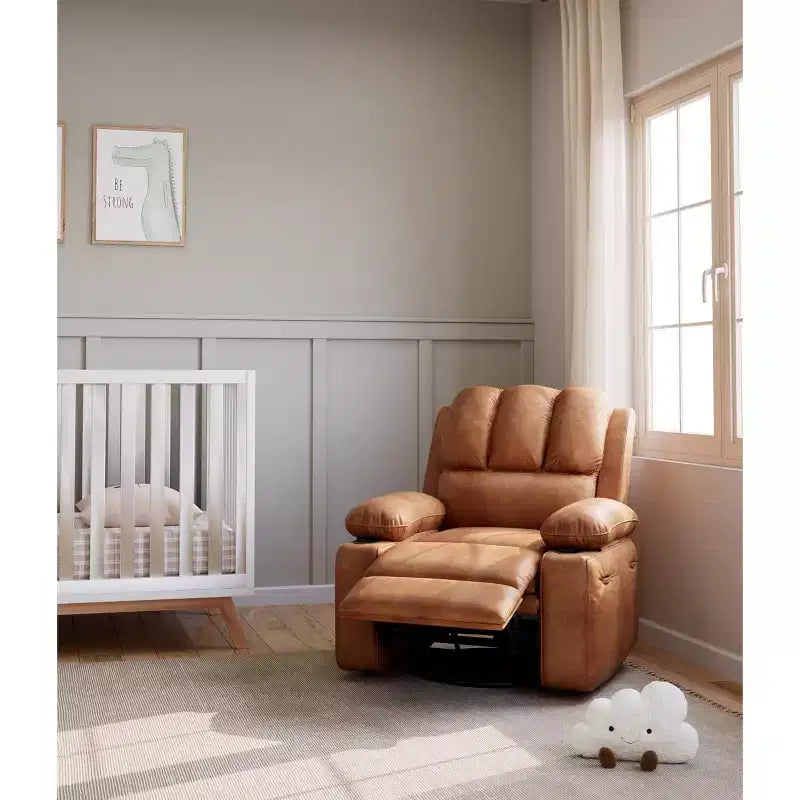 Leather Recliner Chair, Manual Recliner w/Comfortable Arms and Cup Holders for Living Room CF8011