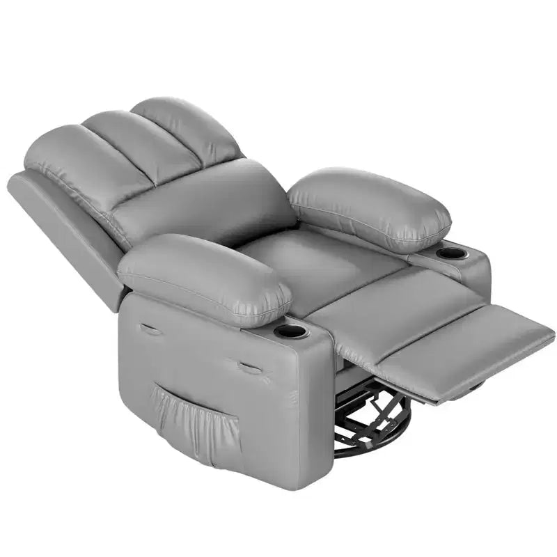 Leather Recliner Chair, Manual Recliner w/Comfortable Arms and Cup Holders for Living Room CF8011