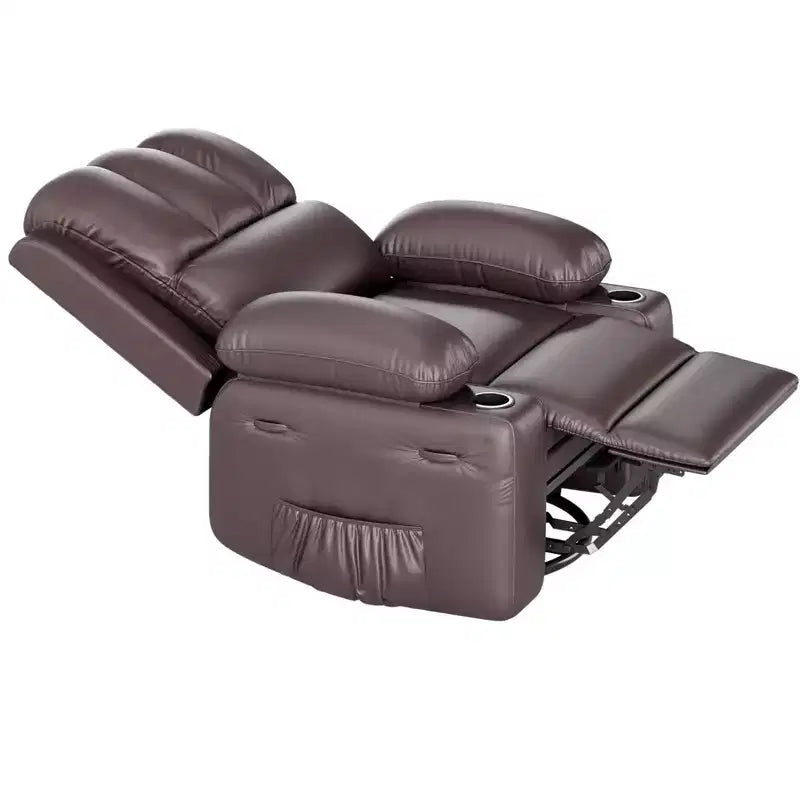 Leather Recliner Chair, Manual Recliner w/Comfortable Arms and Cup Holders for Living Room CF8011