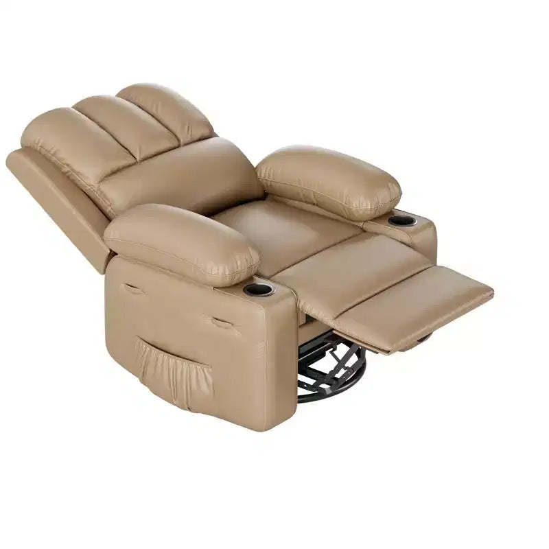 Leather Recliner Chair, Manual Recliner w/Comfortable Arms and Cup Holders for Living Room CF8011