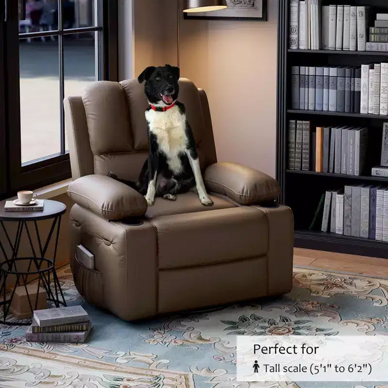 Leather Recliner Chair, Manual Recliner w/Comfortable Arms and Cup Holders for Living Room CF8011