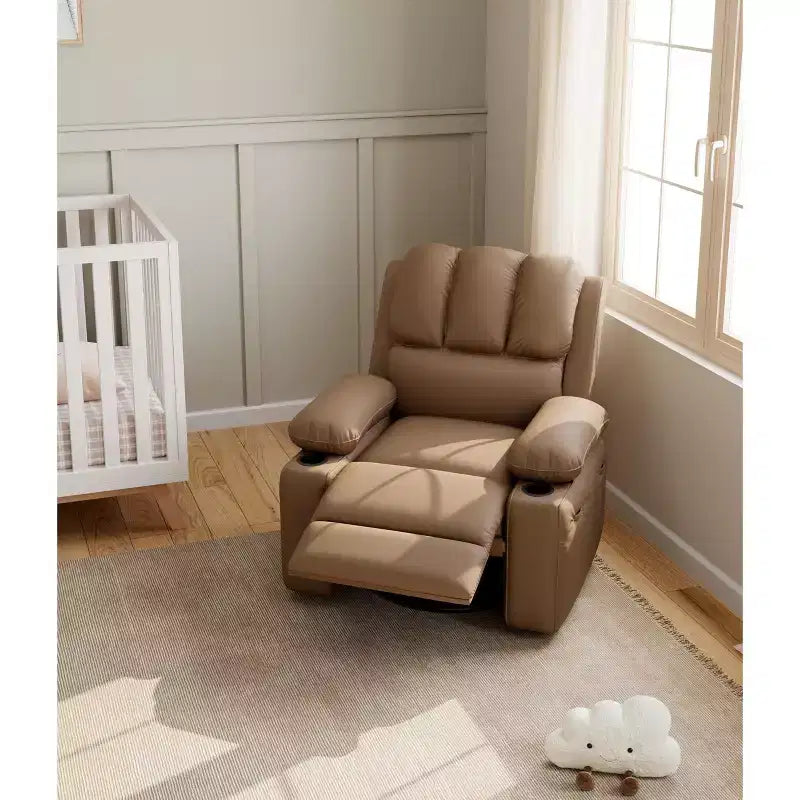 Leather Recliner Chair, Manual Recliner w/Comfortable Arms and Cup Holders for Living Room CF8011