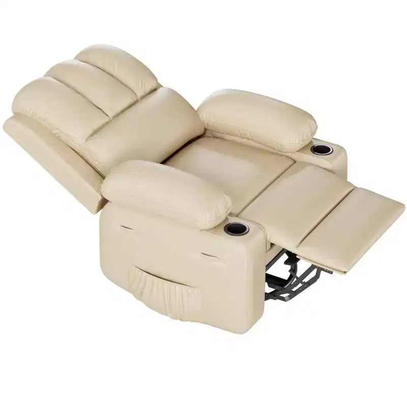 Leather Recliner Chair, Manual Recliner w/Comfortable Arms and Cup Holders for Living Room CF8011