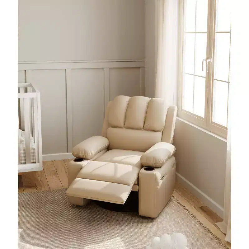 Leather Recliner Chair, Manual Recliner w/Comfortable Arms and Cup Holders for Living Room CF8011