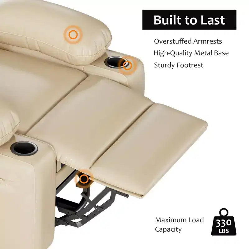 Leather Recliner Chair, Manual Recliner w/Comfortable Arms and Cup Holders for Living Room CF8011