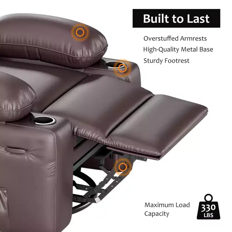 Leather Recliner Chair, Manual Recliner w/Comfortable Arms and Cup Holders for Living Room CF8011