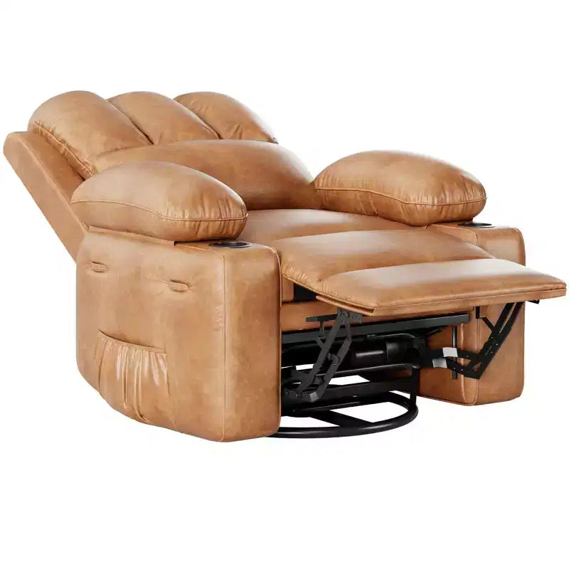 Leather Recliner Chair, Manual Recliner w/Comfortable Arms and Cup Holders for Living Room CF8011
