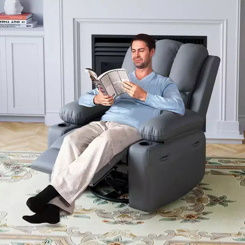 Fauteuil inclinable en cuir, inclinable manuel avec accoudoirs confortables et porte-gobelets pour salon CF8011