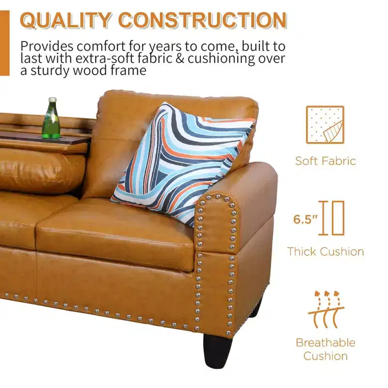 Modern 3-Piece L-Shaped Sofa Set in Black Synthetic Leather