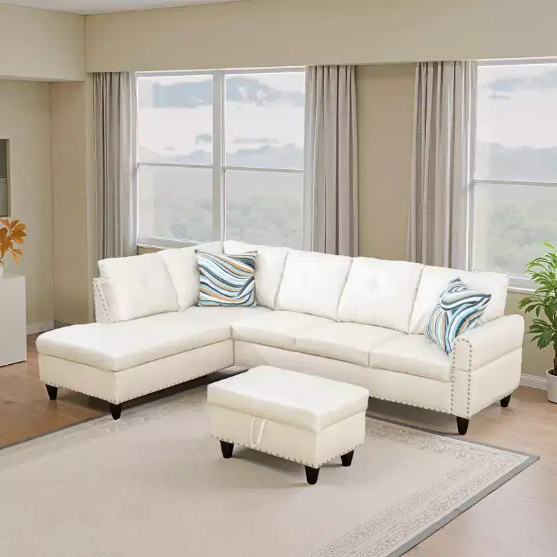Modern 3-Piece L-Shaped Sofa Set in Black Synthetic Leather