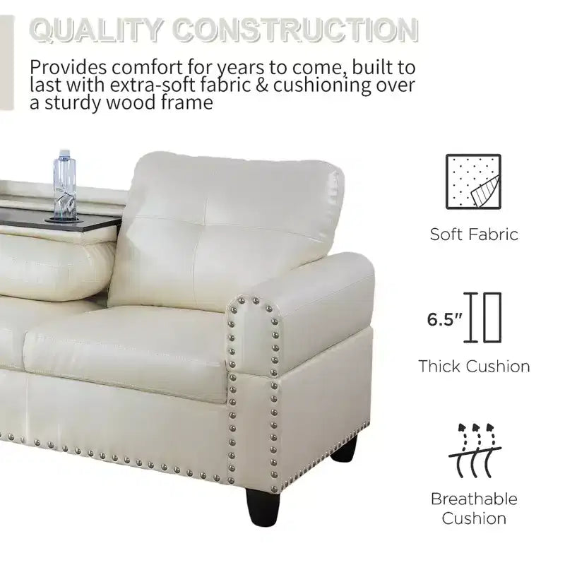 Modern 3-Piece L-Shaped Sofa Set in Black Synthetic Leather