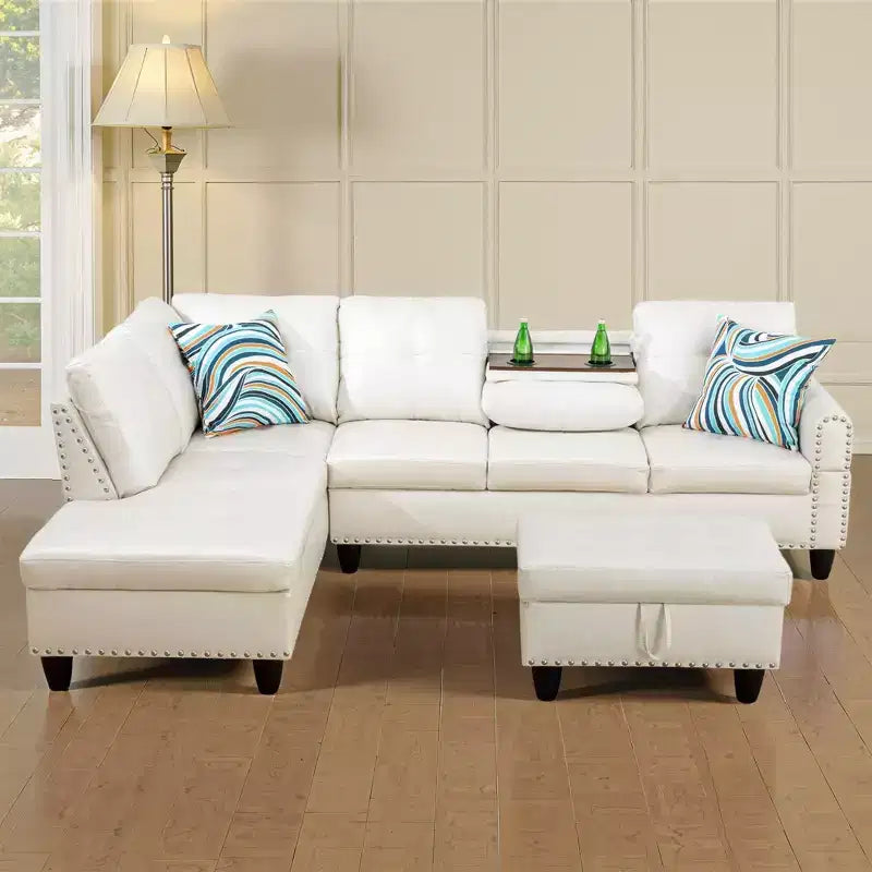 Modern 3-Piece L-Shaped Sofa Set in Black Synthetic Leather