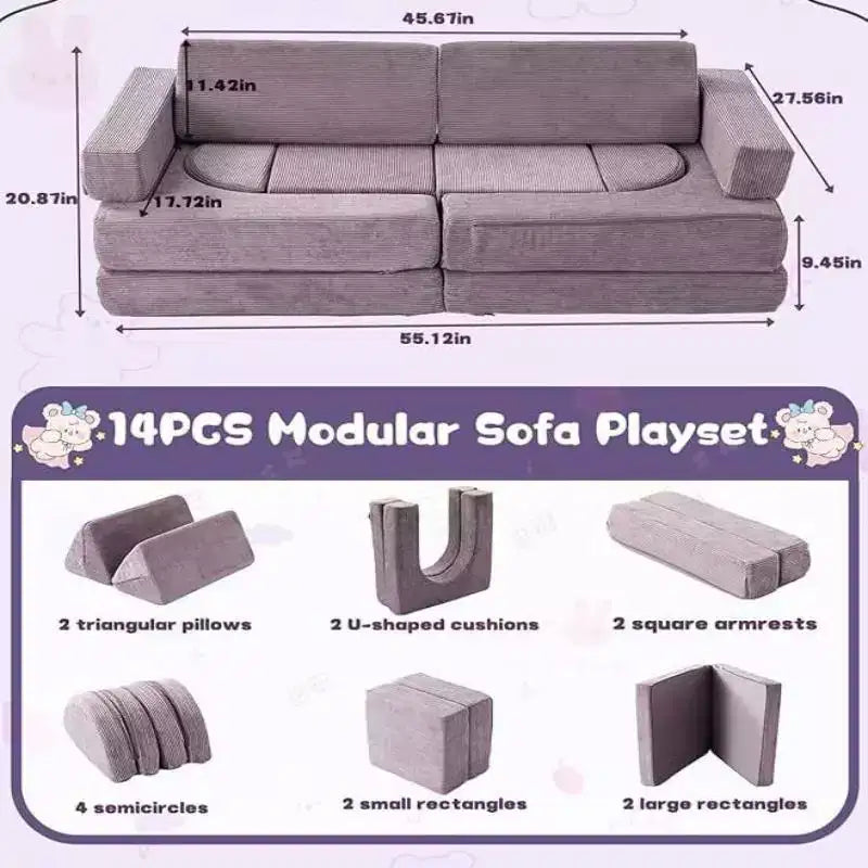Dyonery modular combination sofa, DIY creative modular game sofa, convertible foam game pad creative game room floor furniture, purple