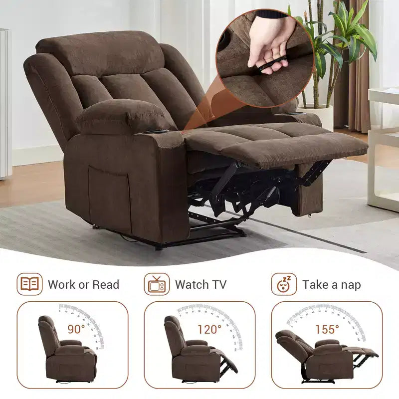 Recliner Chair, Manual Reclining Sofa with Massage and Heat, Overstuffed Rocking Chair w/ Side Pockets, Front Pockets and Cup Holder for Living Room