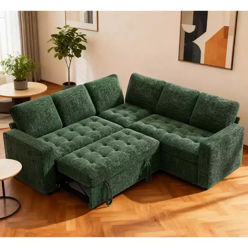 Dyonery modular bunk sofa with pull-out bed, L-shaped 5-seat modular combination sofa, adjustable backrest/storage seat, tool-free assembly