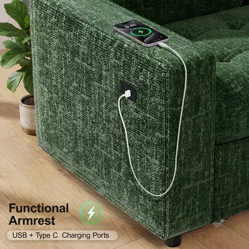 Dyonery modular bunk sofa with pull-out bed, L-shaped 5-seat modular combination sofa, adjustable backrest/storage seat, tool-free assembly