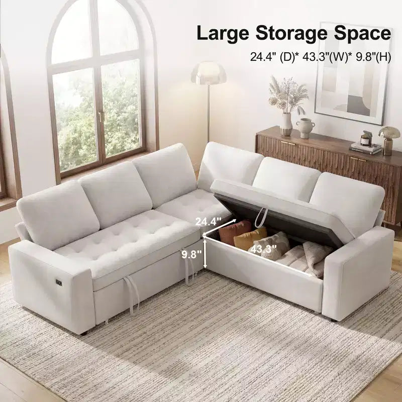 Dyonery modular bunk sofa with pull-out bed, L-shaped 5-seat modular combination sofa, adjustable backrest/storage seat, tool-free assembly