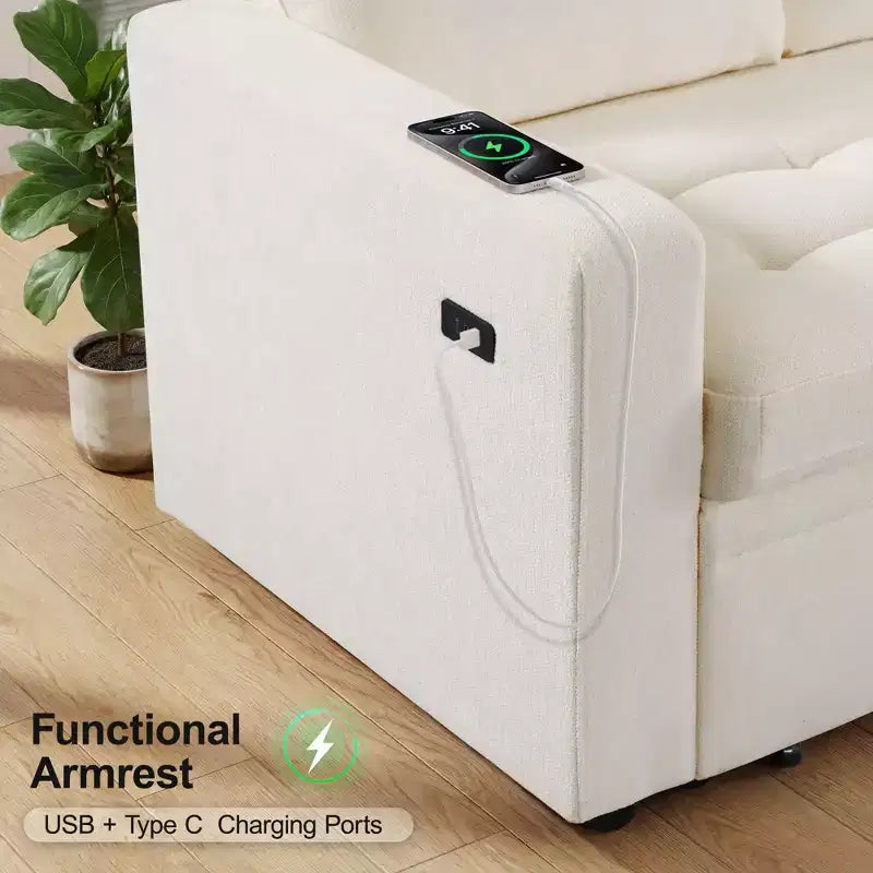 Dyonery modular bunk sofa with pull-out bed, L-shaped 5-seat modular combination sofa, adjustable backrest/storage seat, tool-free assembly