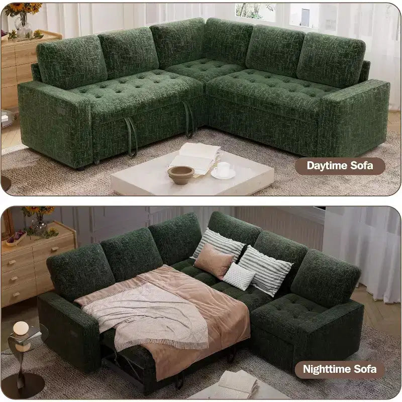 Sofá litera modular Dyonery con cama extraíble, sofá modular en forma de L de 5 plazas, respaldo ajustable/asiento de almacenamiento, montaje sin herramientas