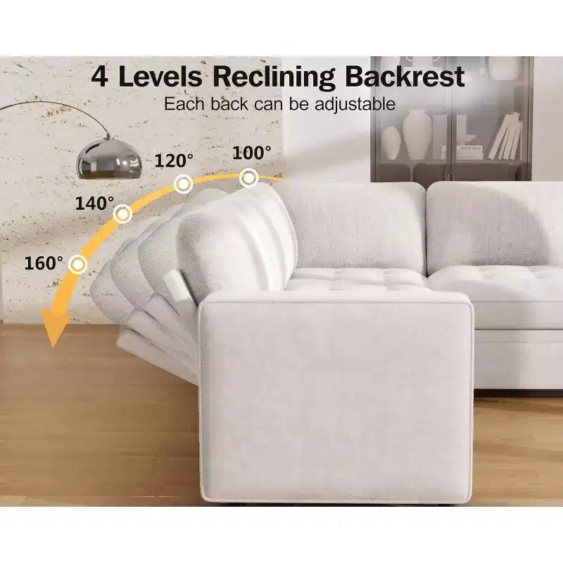 Dyonery 7-seater U-shaped sofa, Modular sofa bed, with pull-out bed, reclining backrest, storage cabinet, tool-free assembly, snow velvet