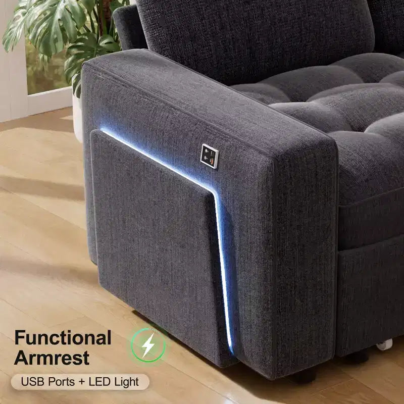Dyonery 7-seater U-shaped sofa, Modular sofa bed, with pull-out bed, reclining backrest, storage cabinet, tool-free assembly, snow velvet