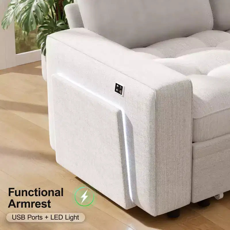 Dyonery 7-seater U-shaped sofa, Modular sofa bed, with pull-out bed, reclining backrest, storage cabinet, tool-free assembly, snow velvet