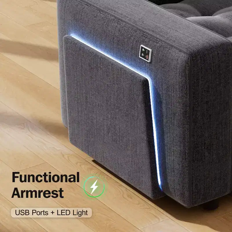 Dyonery 7-Seat Modular Sectional Sleeper Sofa with Pull-Out Bed, Reclining Backrest, USB Ports, Table, LED Lights & Storage Seats
