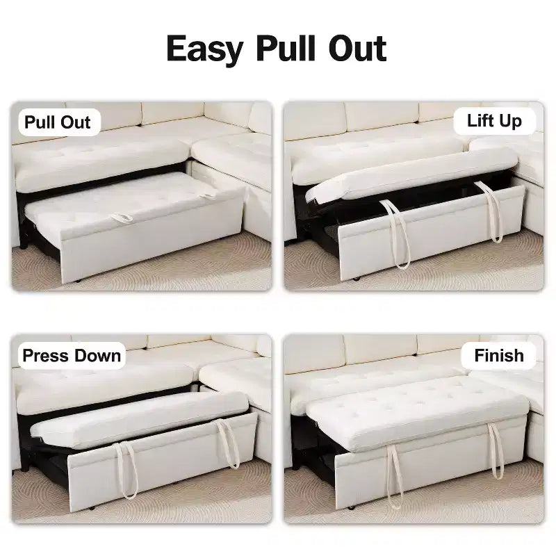 Dyonery 7-Seat Modular Sectional Sleeper Sofa with Pull-Out Bed, Reclining Backrest, USB Ports, Table, LED Lights & Storage Seats