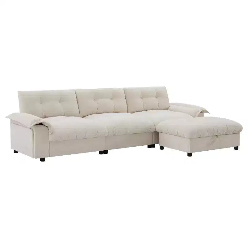 Modern Sectional Sofa L-Shape Sofa Upholstered Cloud Sofa with Charging Ports&Cup Holder&Side Storage Pockets&Movable Storage Ottoman -ModernLuxe