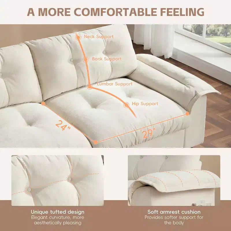 Modern Sectional Sofa L-Shape Sofa Upholstered Cloud Sofa with Charging Ports&Cup Holder&Side Storage Pockets&Movable Storage Ottoman -ModernLuxe
