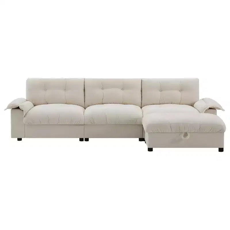 Modern Sectional Sofa L-Shape Sofa Upholstered Cloud Sofa with Charging Ports&Cup Holder&Side Storage Pockets&Movable Storage Ottoman -ModernLuxe