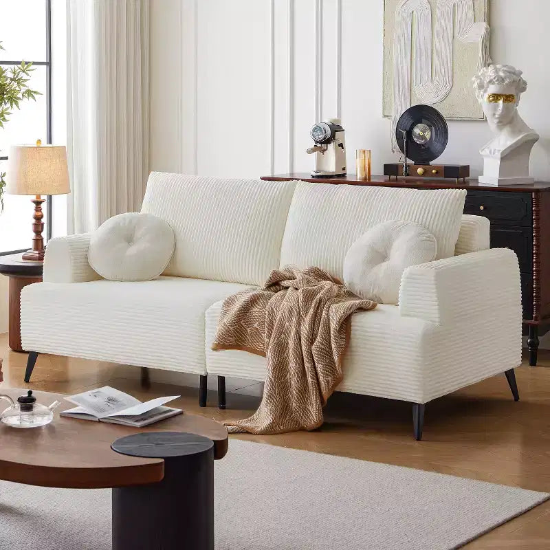 ATJafurn White Corduroy Sectional Sofa Couch Modern Modular Oversized Upholstered Recliner Sleeper with Comfy Pillows and Deep Seat for Living Room