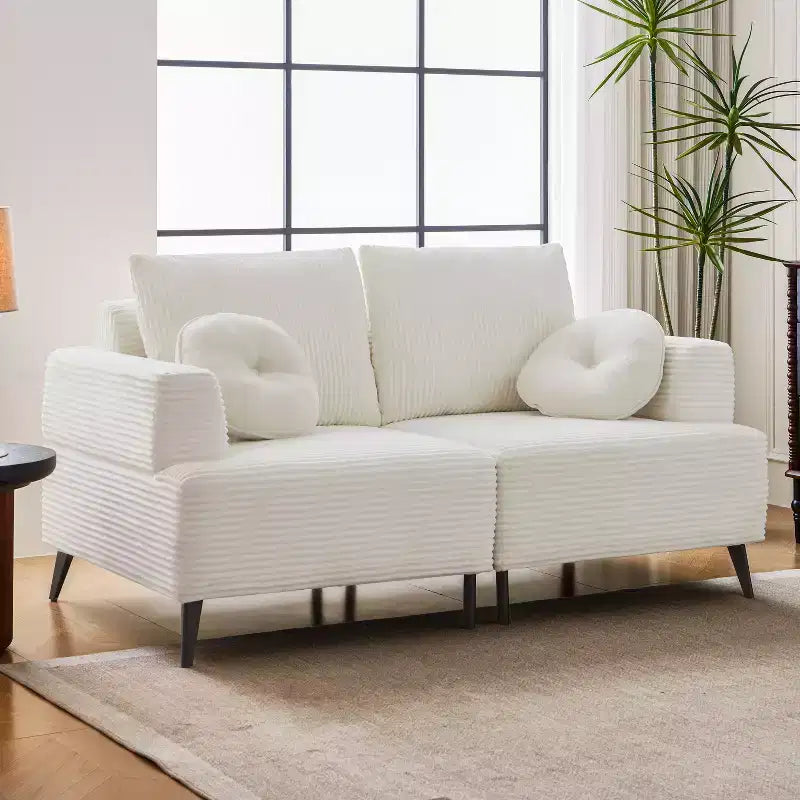 ATJafurn White Corduroy Sectional Sofa Couch Modern Modular Oversized Upholstered Recliner Sleeper with Comfy Pillows and Deep Seat for Living Room