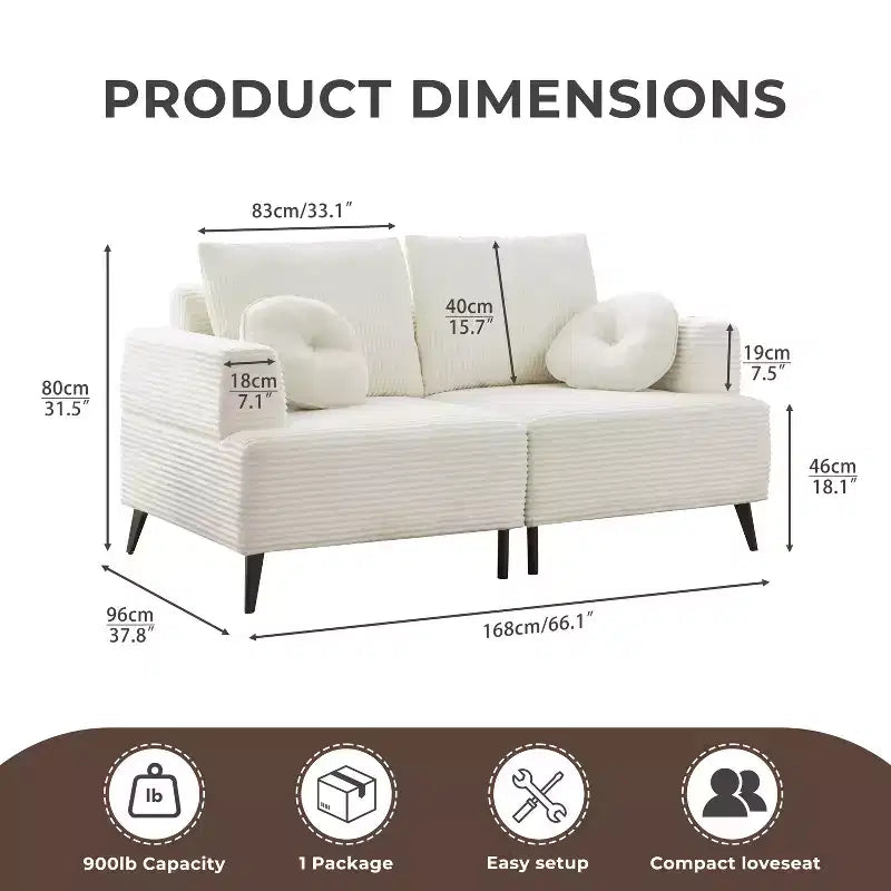 ATJafurn White Corduroy Sectional Sofa Couch Modern Modular Oversized Upholstered Recliner Sleeper with Comfy Pillows and Deep Seat for Living Room