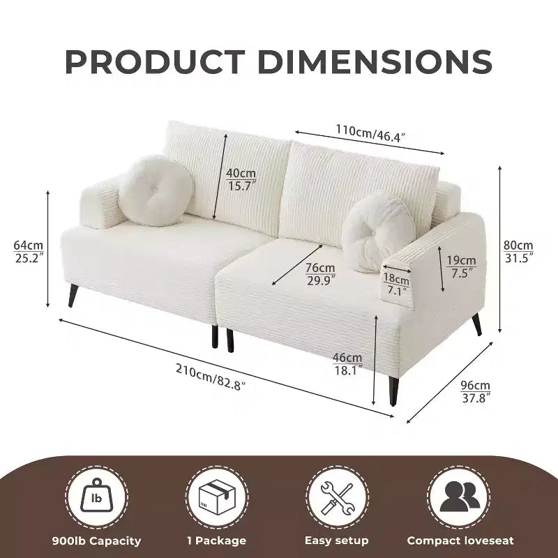 ATJafurn White Corduroy Sectional Sofa Couch Modern Modular Oversized Upholstered Recliner Sleeper with Comfy Pillows and Deep Seat for Living Room