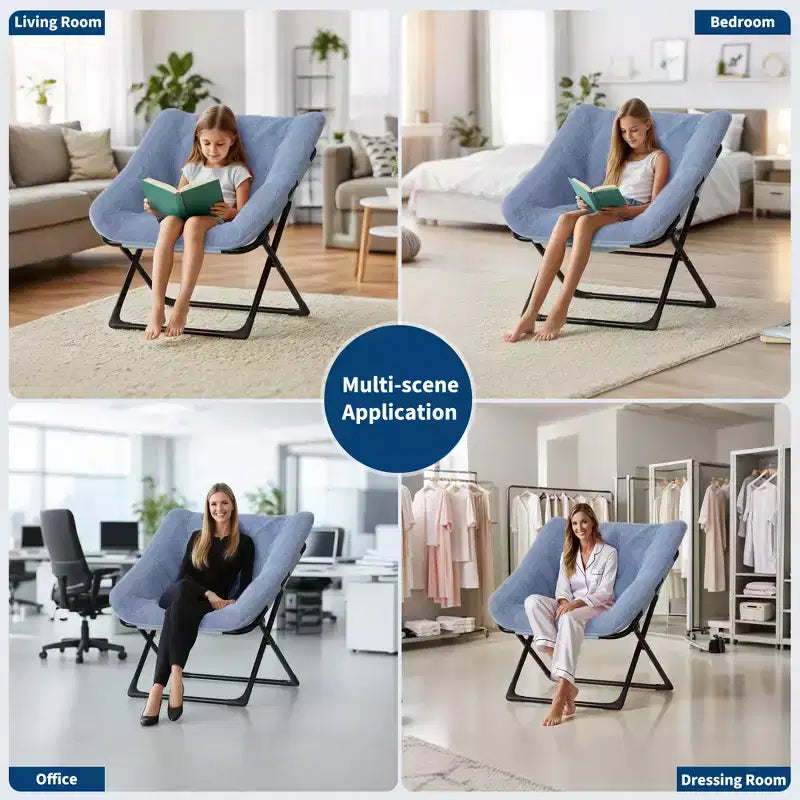 Saucer Chair, Plush Comfy Seat with Non-Slip Base, XL Foldable Lounge Chair for Teens and Adults, Accent Chair for Bedroom Dorm
